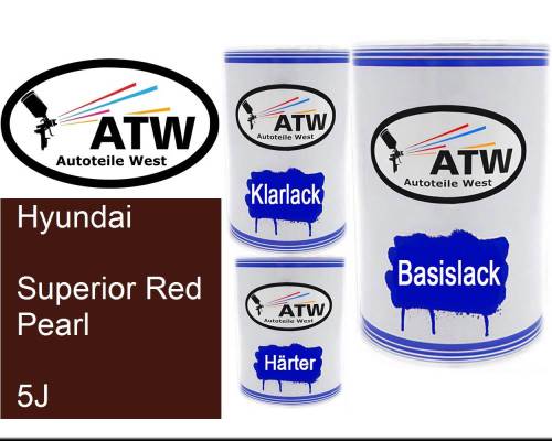 Hyundai, Superior Red Pearl, 5J: 500ml Lackdose + 500ml Klarlack + 250ml Härter - Set, von ATW Autoteile West.